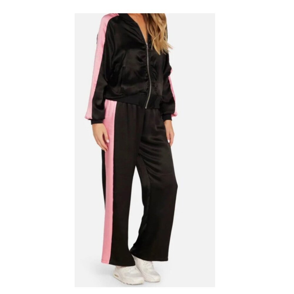 Michael Lauren Kaipo Jacket Zaire Pants Tracksuit in Black Bazooka Pink NWT sz M